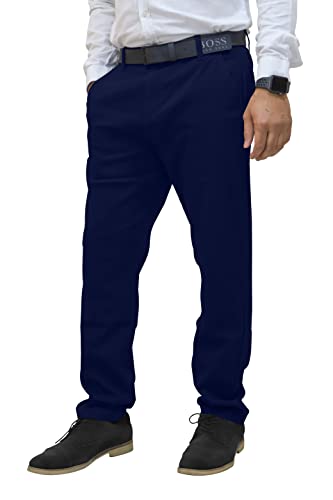 westAce Pantalon chino pour homme Coupe droite Devant plat Décontracté Coton Stretch Relaxé Taille universelle, bleu marine, 32 W/34 L Cover