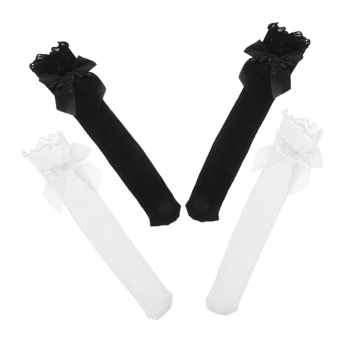 Yardwe 4pairs Girls Boys and Girls High Socks White Calf Socks Decorative Ruffled Outdoor