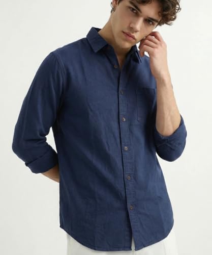 Image of Amazon Brand - INKAST Men Washed Cotton Twill Denim Casual Button Down Shirt | Full Sleeves | Regular Fit | Stylish Summer - Everyday Wear
