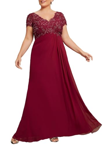 Long Mother of The Bride Dresses for Wedding Laces Appliques V Neck Short Sleeve Formal Evening Gowns3