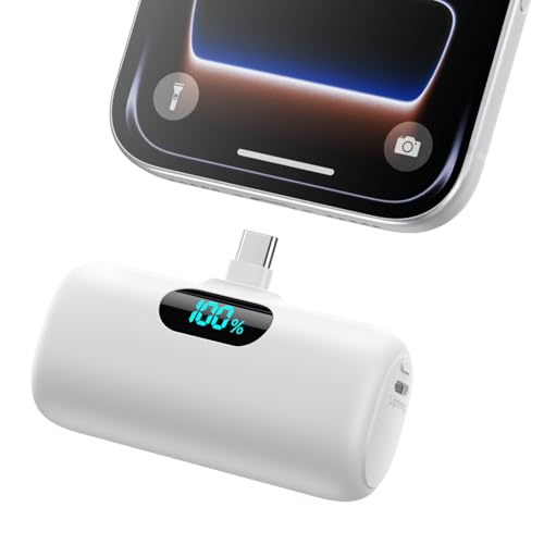 Feob Mini Portable Charger 5000mAh Power Bank,15W PD USB C Cell Phone Portable Power,LCD Display Battery Pack Compatible with iPhone 17/Air/17 Pro/17Pro Max/16/15 Android/Samsung/Moto(Type-C Only)