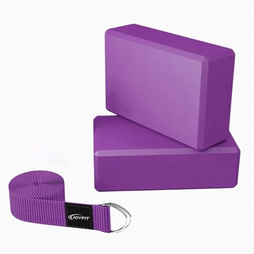 Image of JoyFit Yoga Blocks Set of 2 with Yoga Belt | High-Density EVA Foam Yoga Bricks for Stretching, Balance & Support | Soft Non-Slip Surface (9x6x3 inch)