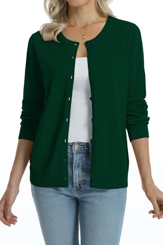 Image of QUALFORT Women's 100% Cotton Lightweight Cardigans Long Sleeve Knitted Button Down Sweater