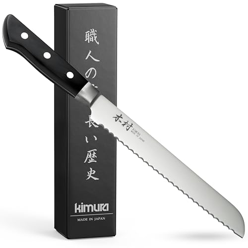 Image of Kimura Bread Knife, [Made in Japan], 8 inch Serrated Chef Knife, Ultra Sharp High Carbon Molybdenum Stainless Steel Kitchen Knives, Chefs Knife with Ergonomic Handle - Japanese Bread Knife