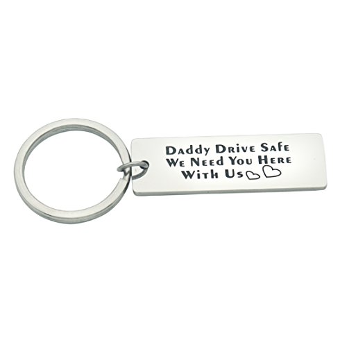 Eilygen Personalized Fathers Day Gift for Trucker Dad Drive Safe Keychain Trucker Gift (Daddy Driver Safe We Need You Here with Us)