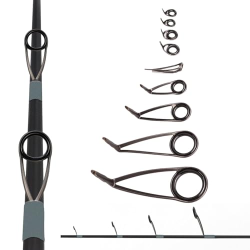 9PCS Rod Repair Kit Fishing Rod Tip Repair Kit Ceramics Tips Stainless Steel Carbon Spinning Rod Guides Fishing Rod Repair Kit 8 Rod Guide + 1 Top Ring Fishing Guide Tips Rod Top Tips Replacement