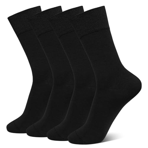 ZAKASA Mens Plain Bamboo Socks: Comfortable Casual Seamless Socks Women Moisture Wicking Soft Top for Leisure Walking UK 2.5-5 Black 4 Pairs