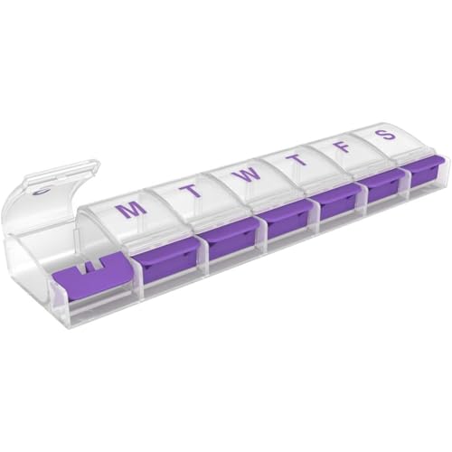 EZY DOSE Weekly (7-Day) Pill Case, Medicine Planner, Daily Vitamin Organizer Box, X-Large Push-Button Compartments, Convenient and Easy to Use, Arthritis Friendly, Clear Lids, Color May Vary, BPA Free