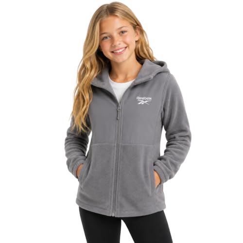 Image of Reebok Girls Fleece Jacket - Weather Resistant Lightweight Polar Fleece Line Zip Up Fleece Jacket for Girls Outerwear Coats