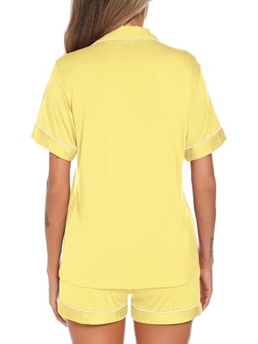 Image of Aamikast Button Up Pajama Set for Women Shorts Short Sleeve Knit Sleepwear 2 Pice Pjs Sets