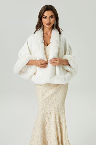 Datangep Women Fashion Sequins Faux Fur Wraps Shawls Stoles Cape for Prom Evening Party dress Outwear Coat2