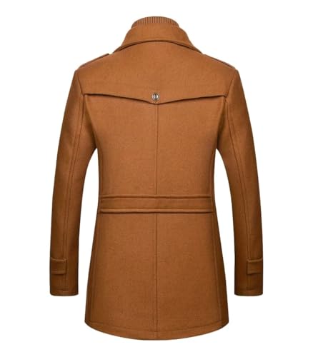 Image of INVACHI Men's Wool Blend Coat Single Breasted Trench Coat Thermal Business Winter Coat with Removeable Collar