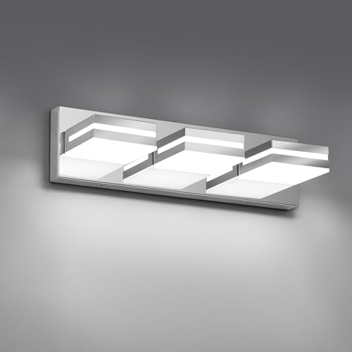 Top 10 Best Led Lights for Bathroom Review Guide 5 JZEKVN Modern LED Bathroom Lights Fixtures(3-Light),Stainless Steel Chrome Acrylic Wall Lighting,Vanity Lights for Bathroom Over Mirror(6000K 16in)