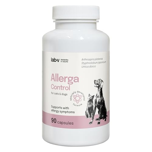 Lab-V Allerga Control für Hunde und Katzen – Ergänzungsfuttermittel bei allergiebedingten Hautreaktionen – 90 Kapseln – ohne künstliche Zusatzstoffe – täglich anwendbar