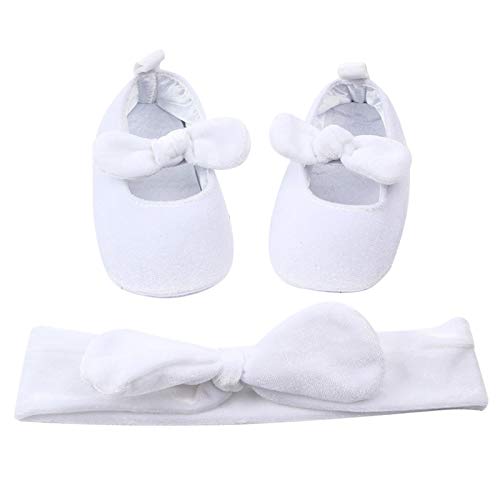 amropi Bébé Fille Chaussures Premiers avec Bandeau Cadeau Ensemble Semelle Souple Princesse Baskets Enfants Filles (Blanc, 0-6 Mois)