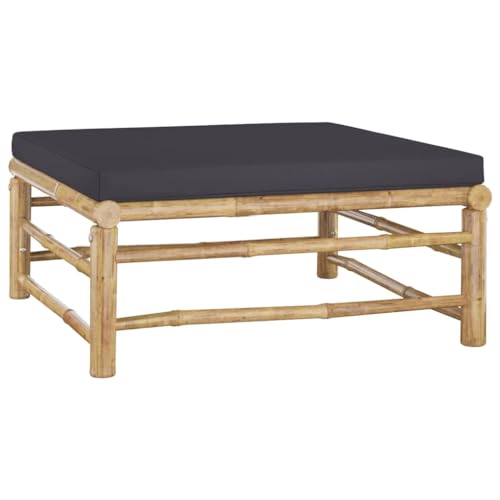 vidaXL Patio Footrest with Soft Dark Gray Cushion - Bamboo Outdoor Ottoman – Easy to Assemble | Ideal for Garden, Terrace, Patio - Lightweight & Durable | Dimensions: 25.6