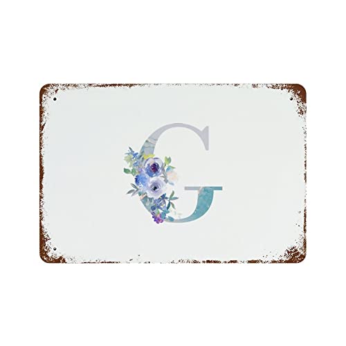 Plaque en métal avec monogramme floral G bleu 30x45 cm pour déco murale