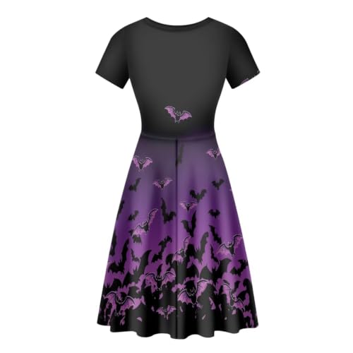 Image of HUGS IDEA Womens Puffy Swing Midi Dress Round Neck Short Sleeve Party A-Line Dresses