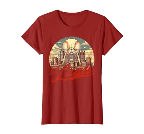 Vintage St. Louis Baseball American US Flag T-Shirt, Women, Cranberry Red, Medium
