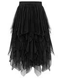 Lovasy Jupe Tulle Femme Mi Longue Jupe Tutu Asymétrique A Line Taille Haute Élastique Robe Tutu pour Carnaval Halloween Daily Prom Party,A Noir,S/M