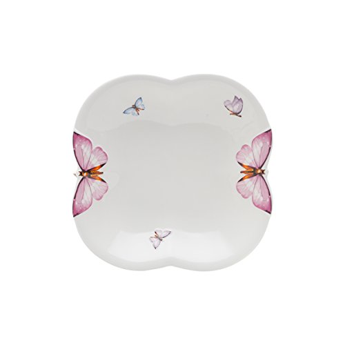 Jogo de 6 Pratos de Sopa de Porcelana Borboletas Rojemac Branco / Rosa