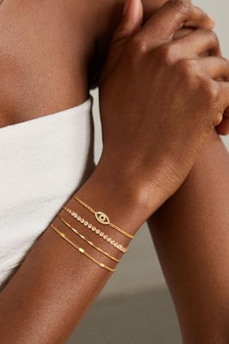 GoldSliver Bracelets for Women,Dainty 14K Real GoldSterling Sliver Plated Bracelets Sets Evil Eye Bracelets Waterproof Stack Chain Bracelets Tarnish Free Trendy Jewelry Gifts for Women3