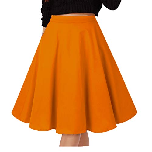 GOOBGS Musever Women's Pleated Vintage Skirts Floral Print Casual Midi Skirt A-Orange XXL
