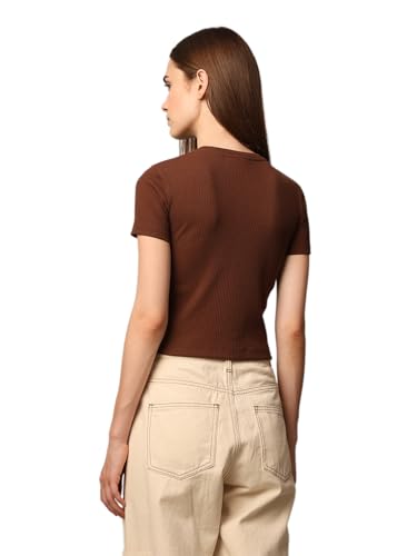 Image of ONLY Women's Cotton Solid Regular Fit T-Shirt