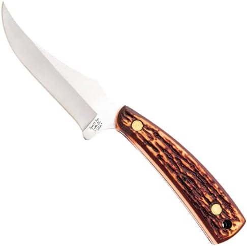 Bear & Son 753 Stag Delrin Upswept Skinner Knife, 7 1/4-Inch, Leather