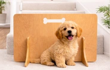 WOODICA Dog Stair Barrier No Drill, Wooden Pet Safety Gate with Anti-Tipping Base, Portable Freestanding Dog Gate for Stairs & Doorways, FSC Plywood with Bone Handle (90cm (H) x 90cm (W))