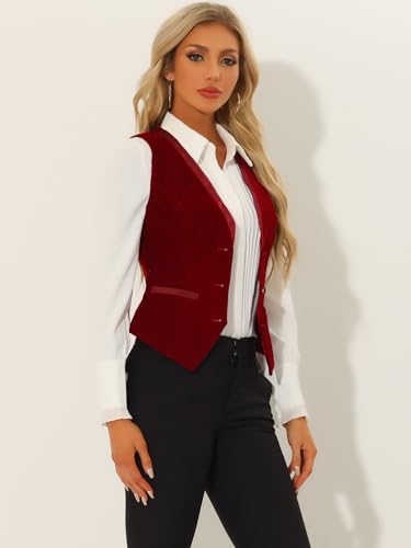 Allegra K Waistcoat for Women's Steampunk Velvet Vintage 2025 Sleeveless Blazer Dressy Suit Vests4
