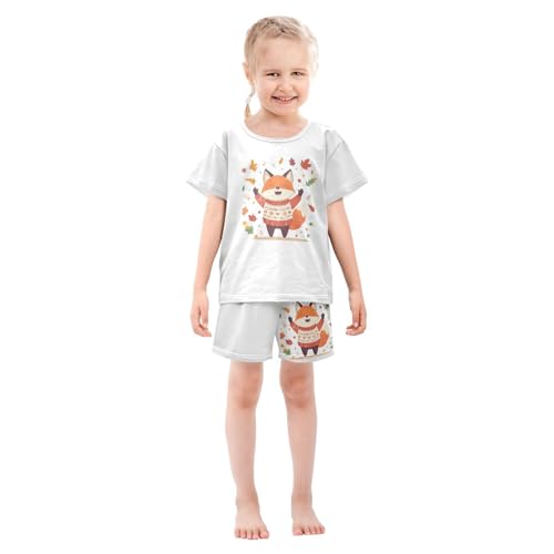 Fox Leaves White Pajama Set Short Sleeve Pajamas Shorts Sets Cotton PJS 2 Piece Clothes Set 5Y3