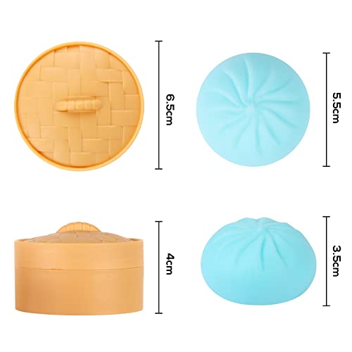 MEIEST 4 PCS Colorful Dumpling Stress Balls Fidget Sensory Toy,Squeeze Dough Ball Stress Relief Hand Toy,Bun with Food Steamer Stretchy Desk Toys