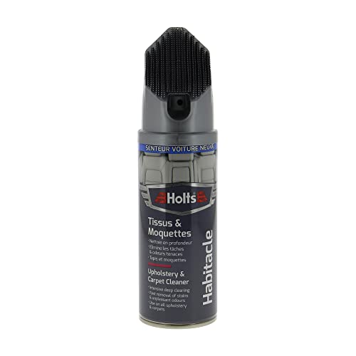 Holts Nettoyant Tissus et Moquettes avec Brosse – Enlève Taches et Odeurs Tenaces – Spray Intérieur Voiture – Tapis, Sièges, Moquettes – Senteur Voiture Neuve – 400ml