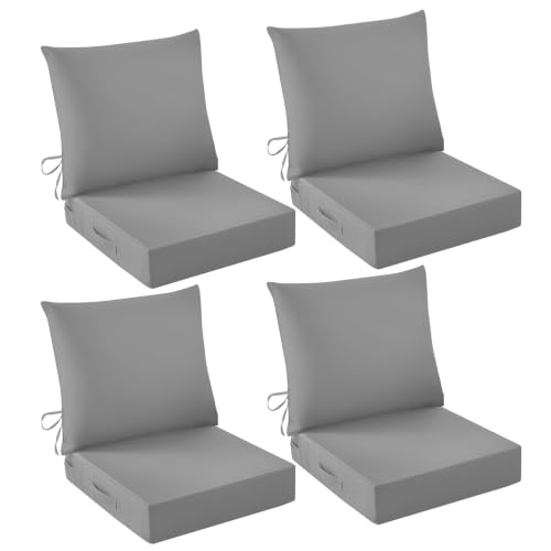 Image of Outdoor Chair Cushions, 24 x 24 Inch Outdoor Cushion for Patio Furniture, Patio Chair Cushion, Waterproof & Fade Resistant Deep Patio Furniture Cushions Set with Handle and Ties, Grey (Set of 4)