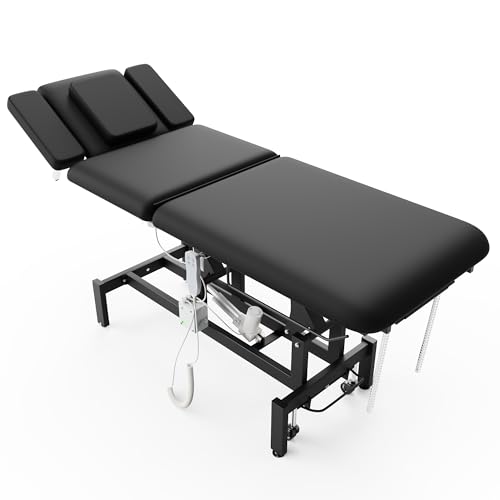Image of Dolonm 2 Motors Electric Massage Table, Hydraulic Electric Lift Adjustable Waist and Height Lifting Functions for Treatment, Physical Therapy, Spinal Massage, Facial Spa, Waxing, Tattooing - Black