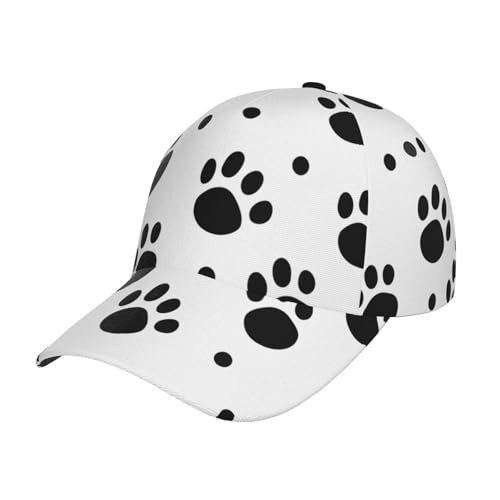 Casquette de baseball noire et blanche motif patte de chien | Chapeau de soleil réglable sport