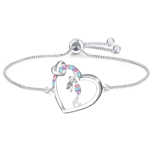 M&Ostyle Mermaid Bracelet for Girls Boys Crystal Heart Pendant Bracelet Gifts Jewelry Gifts for Girls Daughter Boys Son Granddaughter Niece Birthday Christmas Graduation Gift