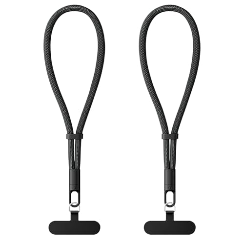 HOTUT Cordón de Correa de Muñeca de Mano, 2 unidades Cadena para Teléfono Móvil Corta con Parche Ultrafino, Antipérdida, Longitud Ajustable para Teléfono Móvil Camara Teclas Memoria USB Cartera -Negro