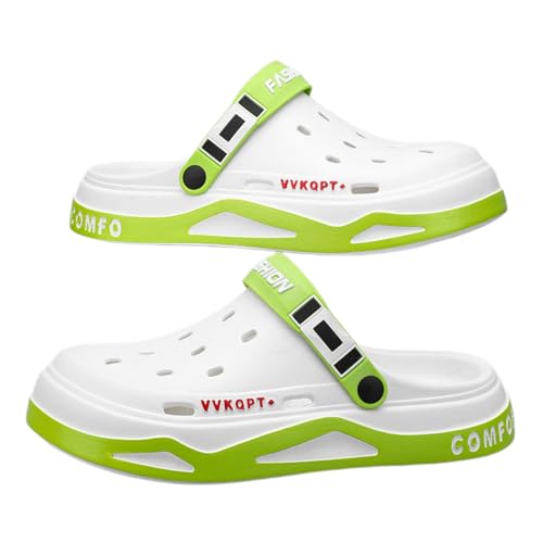 WANGSHUO Chancletas Sandalias Perforadas De Doble Uso para Hombres Y Zapatos Playa con Suela Suave Respirable Hombres-White Green-44-45