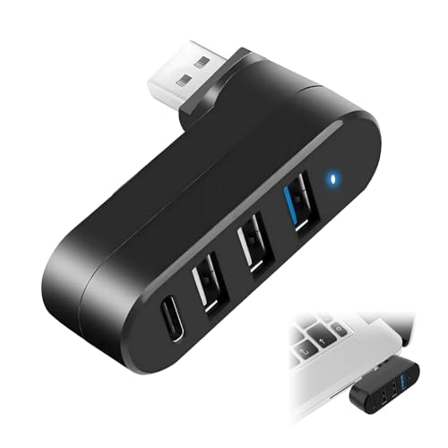 leruiyezs Ladron USB 4 Puertos con Giro 90°/180°, Ladrón 3.0 con 1 Puerto Tipo C y 3 USB, Hub para Portátil, Coche, Compatible con MacBook, iMac, Mac Mini, Windows Más