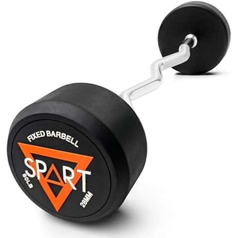 Rubber Coated Fixed Barbell, Pre-Loaded Weights EZ Curl Solid Steel Barbells, Weighted Bar for Weightlifting Exercise, Bodybuilding, Strength Training, Squat Rack & Bench Press, 80LB Cover