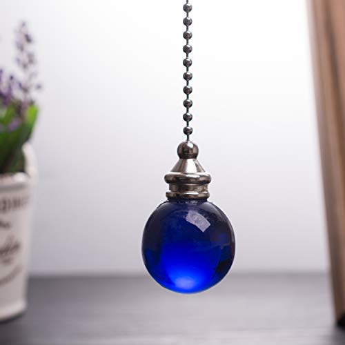 Image of Ceiling Fan Pull Chain, 2pcs Blue 30mm Diameter Crystal Ball Fan Pull Chain, 20 Inches Fan Pulls Set with Connector Ceiling Fan Pull Chain Ornaments Lighting Accessories