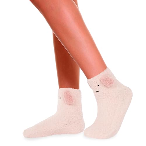 Violet Mist Womens Fuzzy Socks with Grips Winter Warm Fluffy Soft Slipper Socks Cozy Hospital Non Slip Socks Cute Animal Sock4