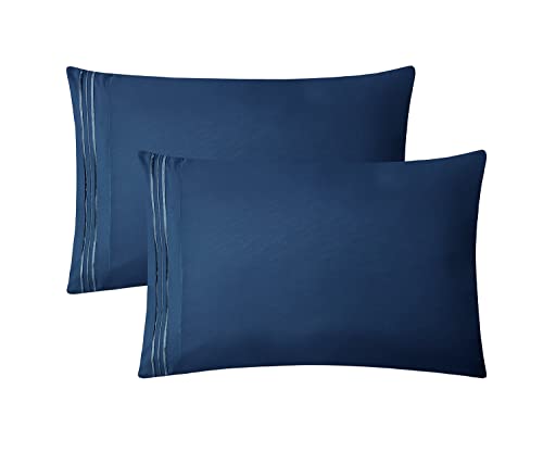 Clara Clark Pillow Cases King - Ultra Soft Pillow Cover, Lightweight Microfiber Pillow Cases Set of 2 - Envelope Closure Pillowcases, Navy Blue.