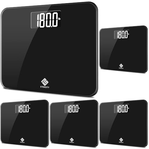 Image of Etekcity Scale for Body Weight, Bathroom Digital Weighing Machine, Extra Wide Platform, High Capacity, Accurate and Safe, Large Backlit LCD Display, 440 lb, Tempered Glass (Pack of 5)