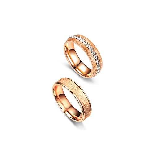 Fashion Simple Rose Gold Stackable Rings Stainless Steel Sandblast Crystal Band Rings