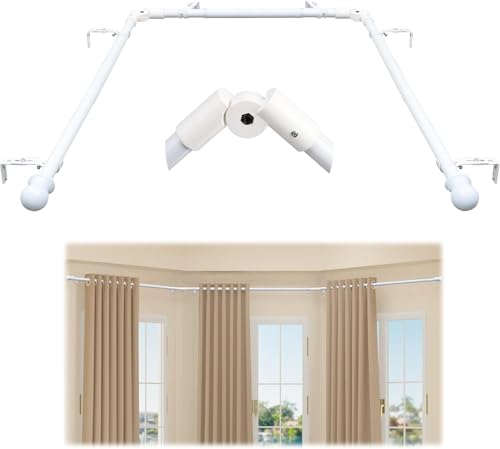 Bay Window Curtain Poles, 76-460 cm Corner Curtain Pole Set, 2.5 cm U Shaped Curtain Rods Corner Window Curtain Rods Set for Bedroom, White