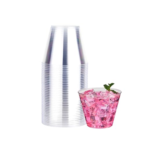 RACETOP 9 oz 50 packs Clear Disposable Plastic Cups, Durable Plastic Cups Tumblers, Perfect for Parties, Wedding and Festival Events