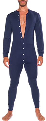 AIEOE Men's Onesie Pajamas Long Sleeve One Piece Button Down Jumpsuit Romper Sleepwear